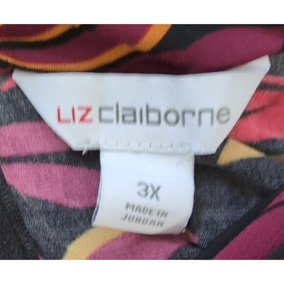 Liz Claiborne Blouse Womens 3X Black Floral Scroll Keyhole Ring Neck Long Sleeve - Picture 3 of 16